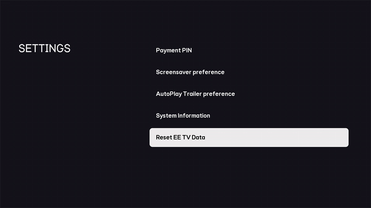Highlight Reset EE TV Data.