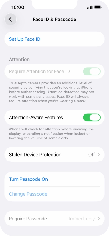 Press Turn Passcode On and key in a phone lock code of your own choice twice.