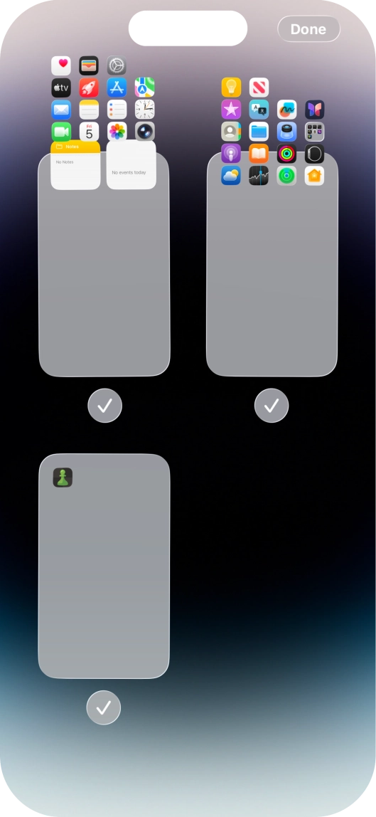 Press the fields below the required home screen pages to select or deselect them.