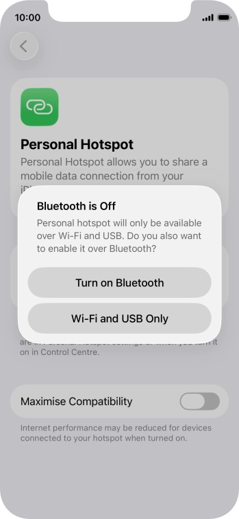 If Wi-Fi is turned on, press Wi-Fi and USB Only.