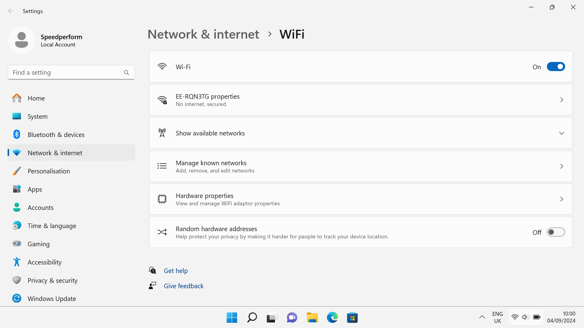 Click Manage known networks.