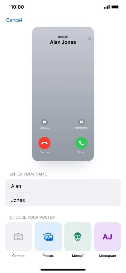 Press the required category and follow the instructions on the screen to select and save the required picture to your Contact Poster.