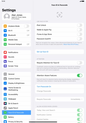 Press Turn Passcode On and key in a lock code of your own choice twice.