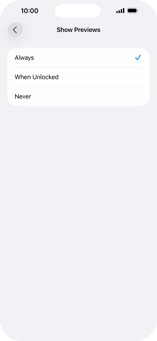 To select notification preview on the lock screen, press Always.