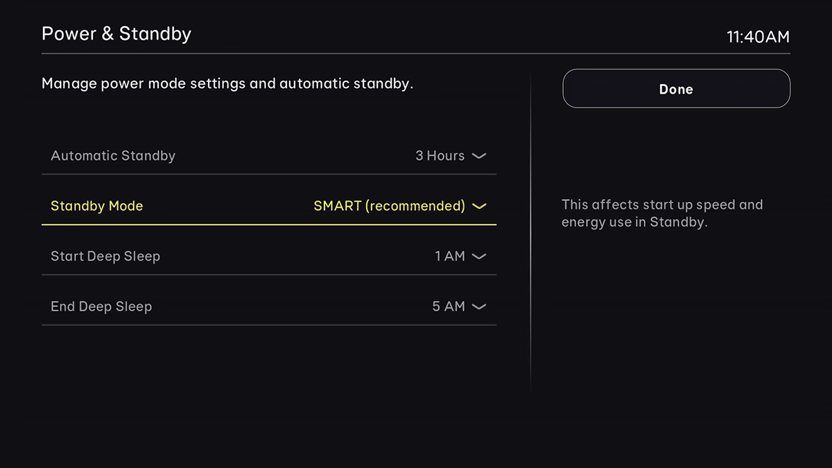 Highlight Standby Mode.