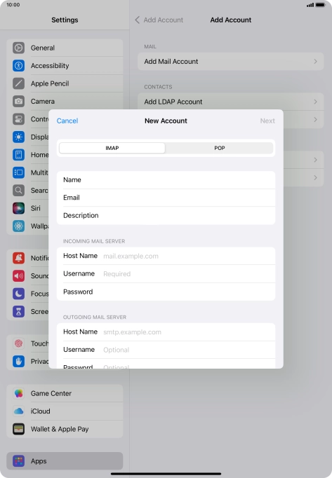 Press IMAP.