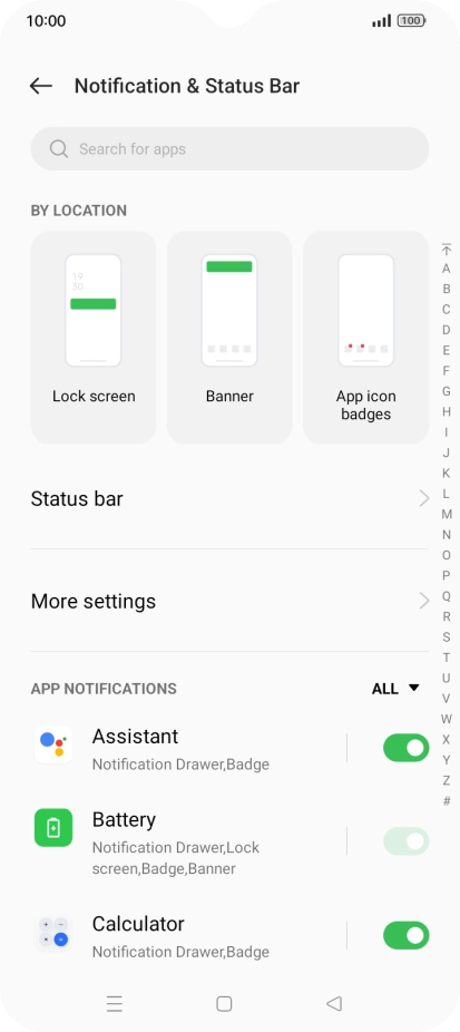 Press the indicators next to the required apps to turn the function on or off.