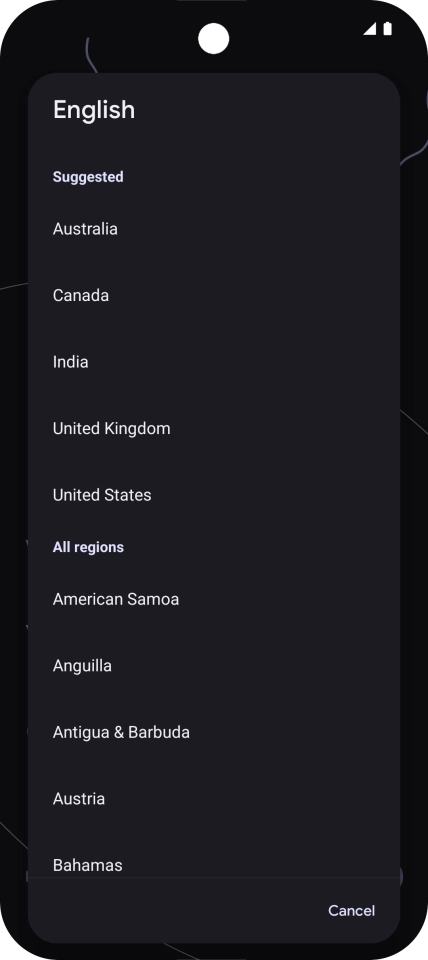 Press the required country or area.