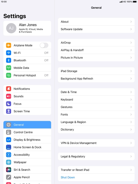 Press Transfer or Reset iPad.