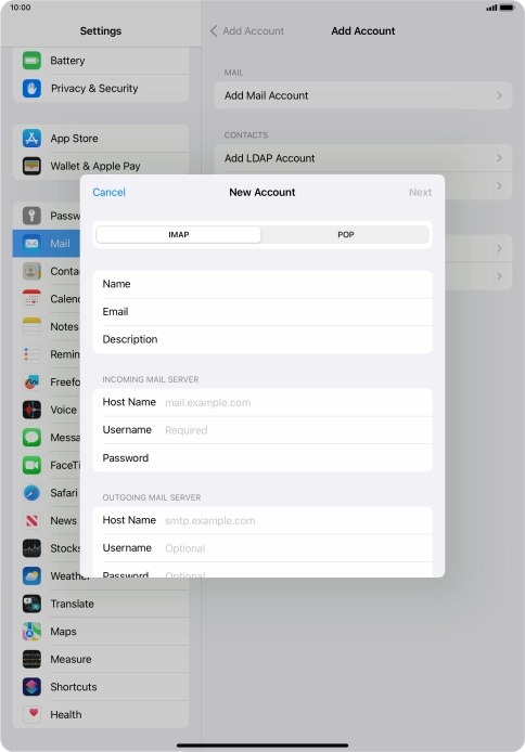 Press IMAP.