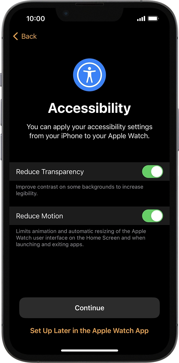 On your phone: Follow the instructions on the screen to select the required settings and press Continue.