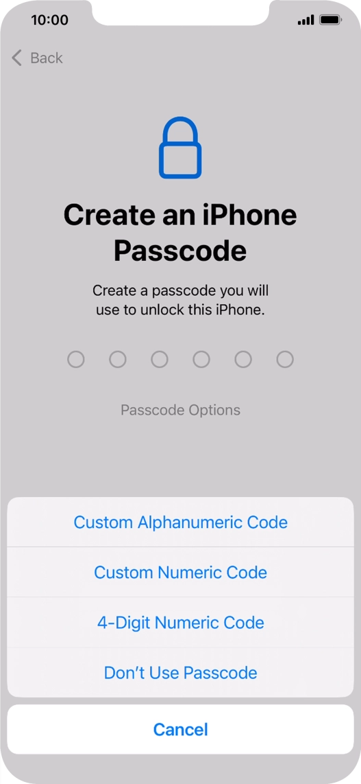 Follow the instructions on the screen to turn on use of phone lock code or press Don't Use Passcode.