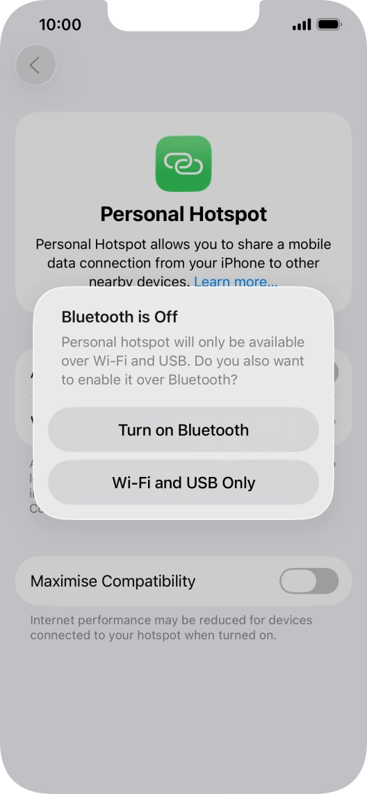 If Wi-Fi is turned on, press Wi-Fi and USB Only.