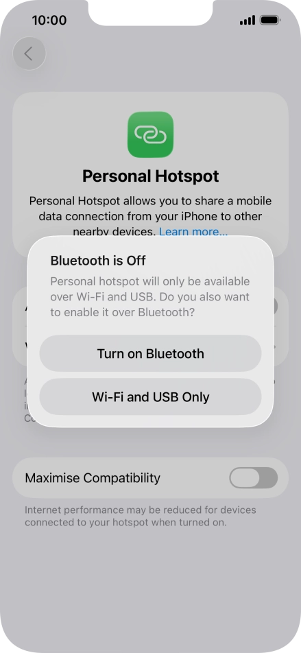If Wi-Fi is turned on, press Wi-Fi and USB Only.