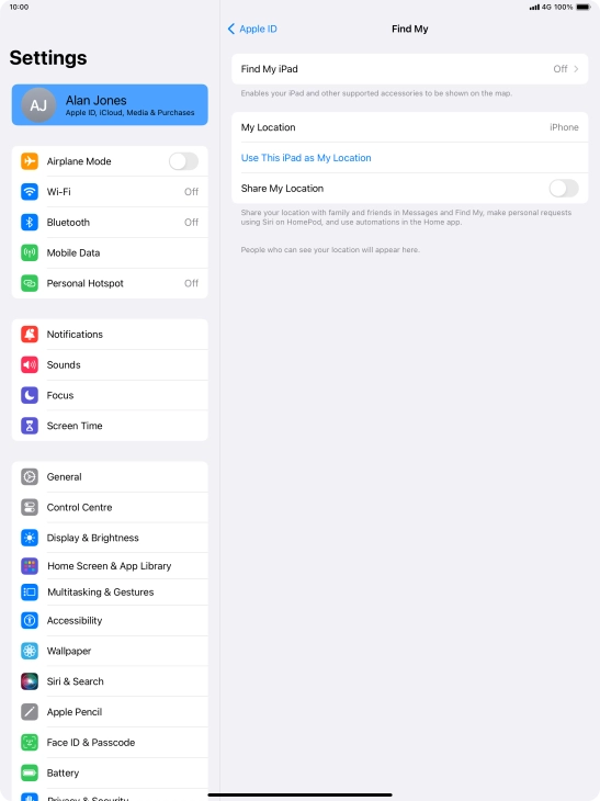 Press Find My iPad.