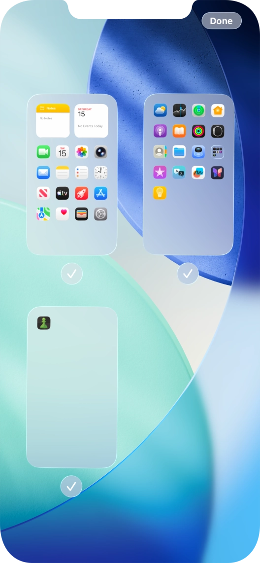 Press the fields below the required home screen pages to select or deselect them.