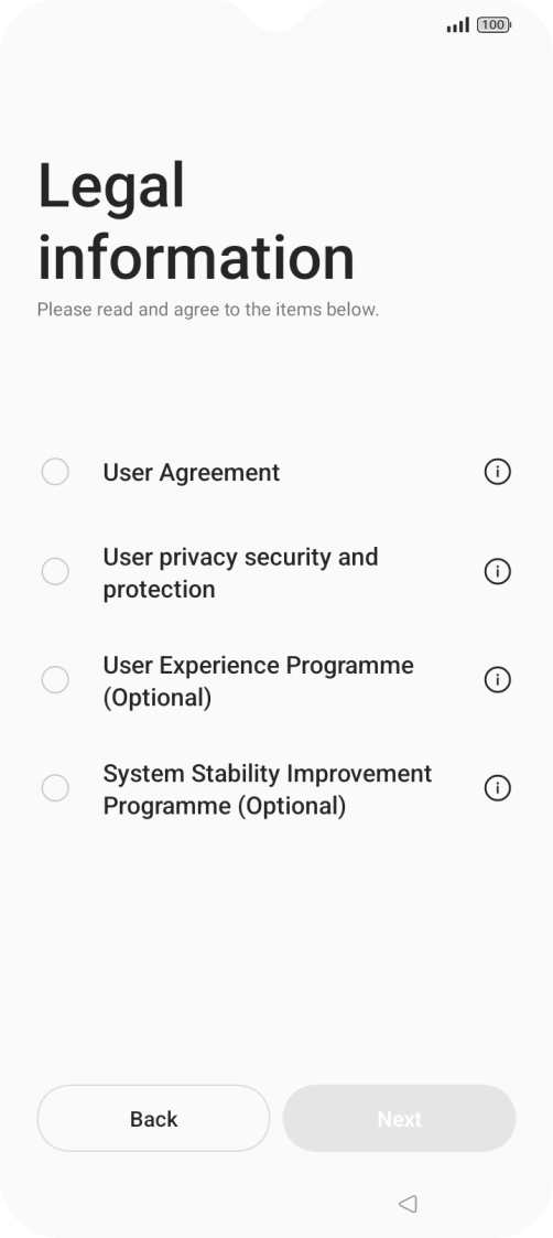 Press the fields next to the required settings to select them.