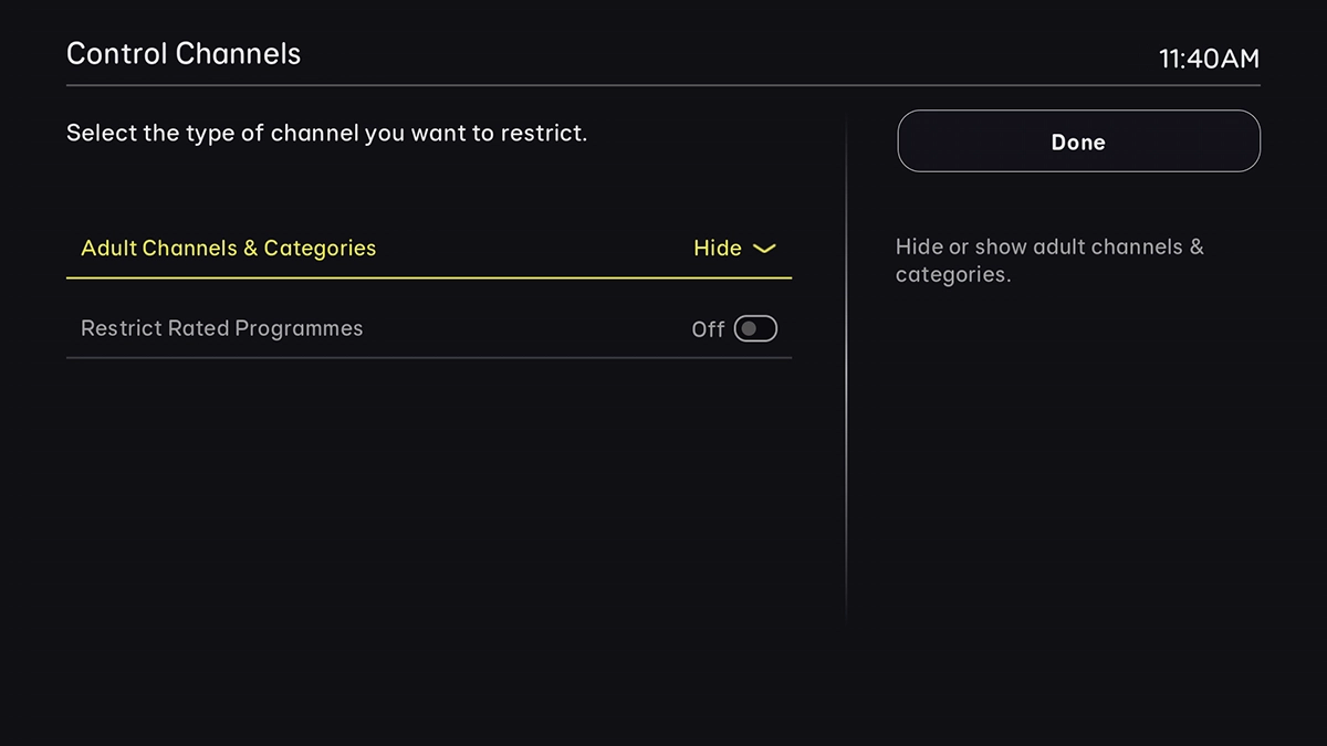 Highlight Adult Channels & Categories.