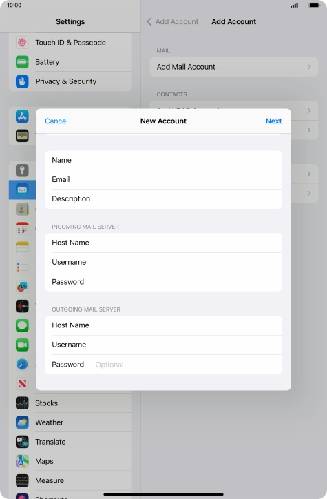 Press Password and key in the password for your email account.