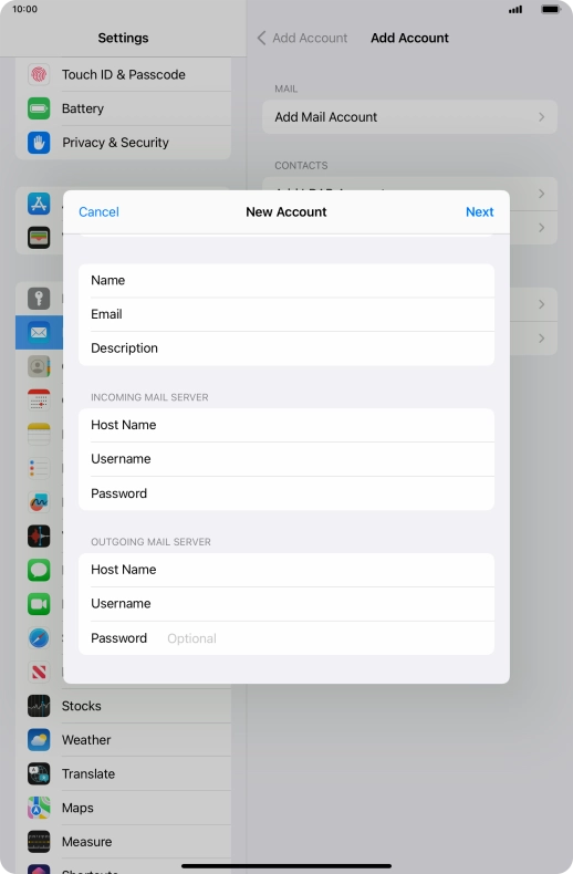 Press Password and key in the password for your email account.