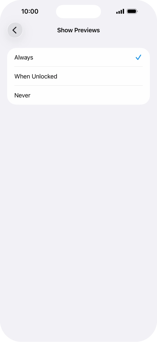 To select notification preview on the lock screen, press Always.