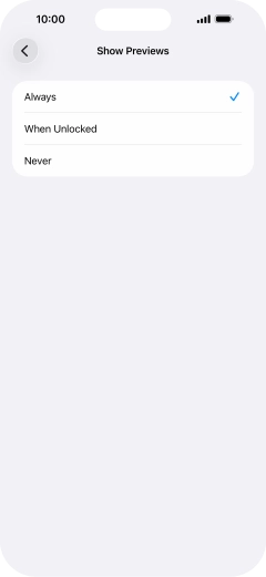 To select notification preview on the lock screen, press Always.