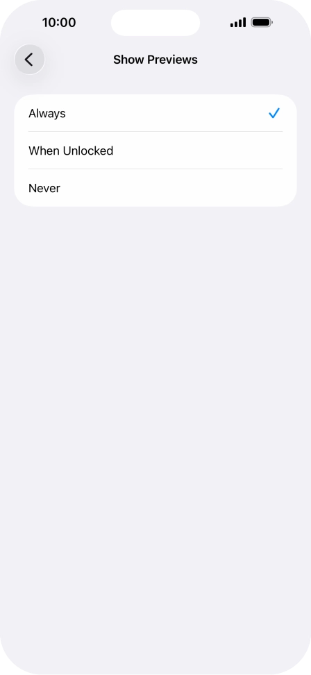To select notification preview on the lock screen, press Always.