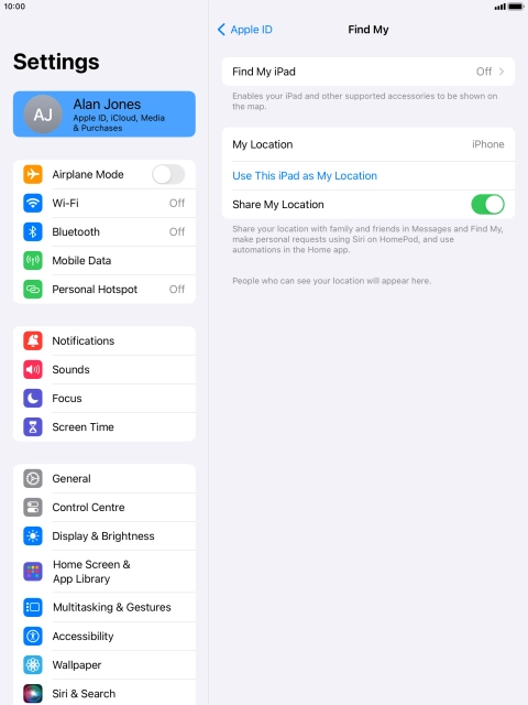 Press Find My iPad.