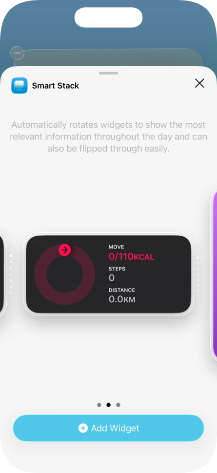 Slide your finger right or left on the screen to select the required widget size.