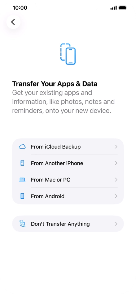 You can transfer content from an Android phone when your phone is activated for the first time and after a factory reset. When this screen is displayed, your phone is ready to transfer content from an Android phone.