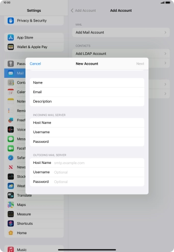 Press Host Name and key in the name of your email provider's outgoing server.