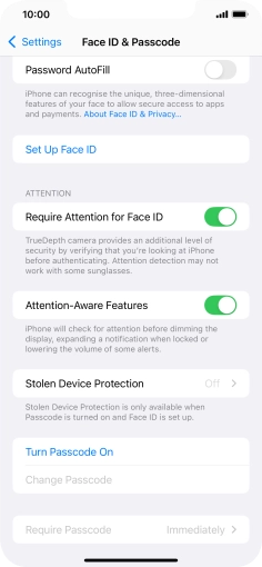 Press Turn Passcode On and key in a phone lock code of your own choice twice.