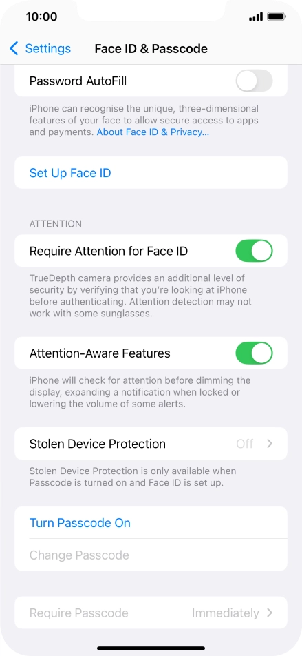 Press Turn Passcode On and key in a phone lock code of your own choice twice.