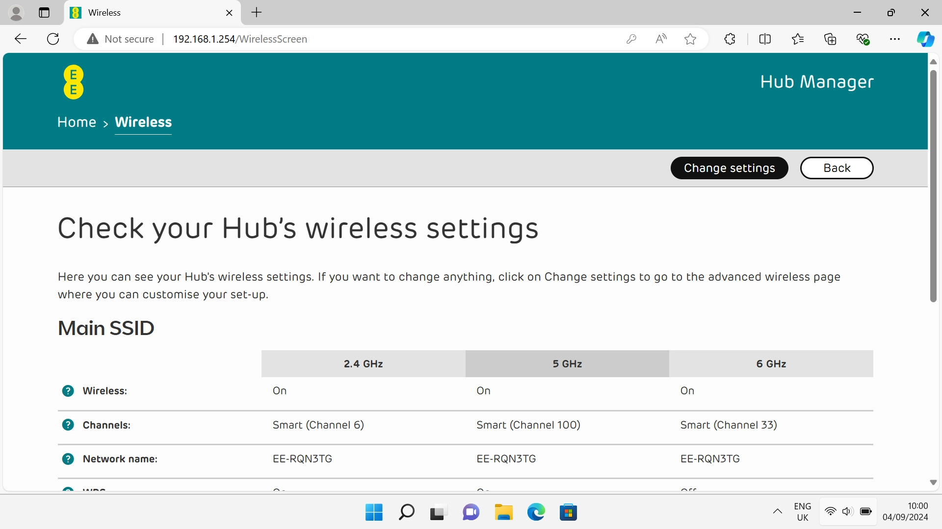 In Wireless, you can view information about your router's Wi-Fi hotspot and find an entry to select different settings for your Wi-Fi. You can change name of or password for your Wi-Fi hotspot, change wireless channel for the Wi-Fi hotspot and see the current Wi-Fi hotspot password.