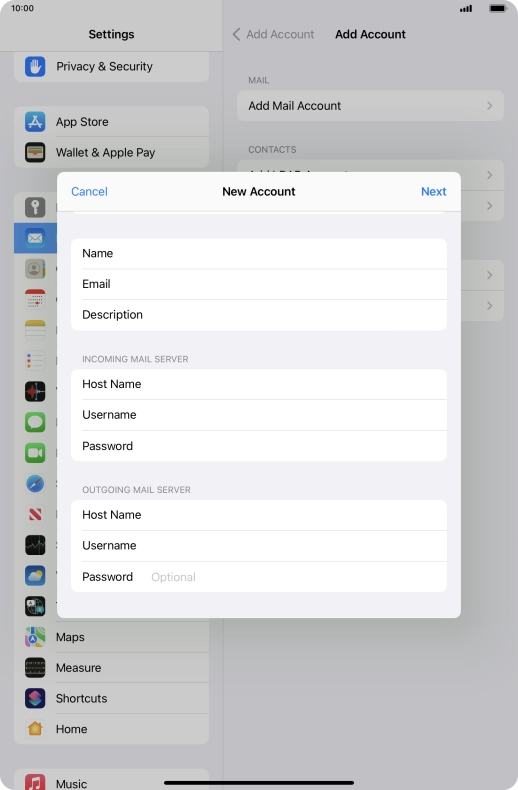 Press Password and key in the password for your email account.