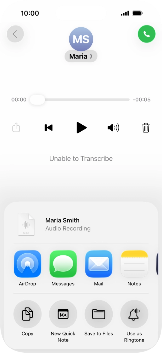 Press the required setting and follow the instructions on the screen to share or save the message.