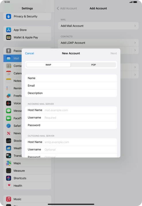 Press IMAP.