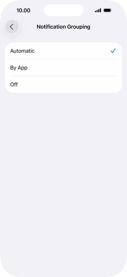 Press the required setting.