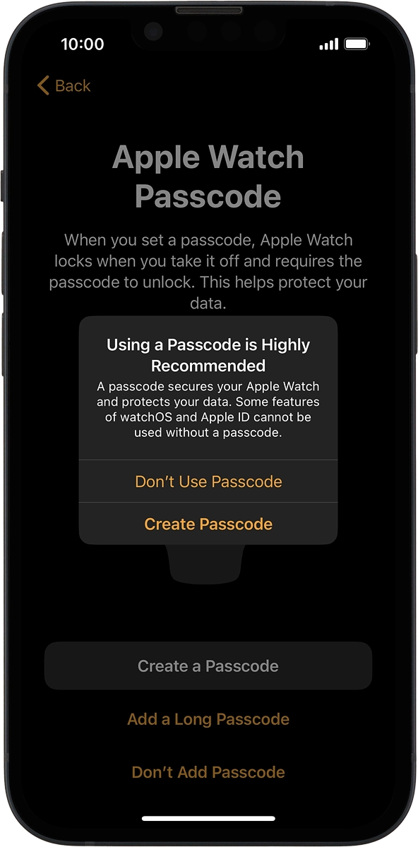 On your phone: Press Don't Use Passcode.