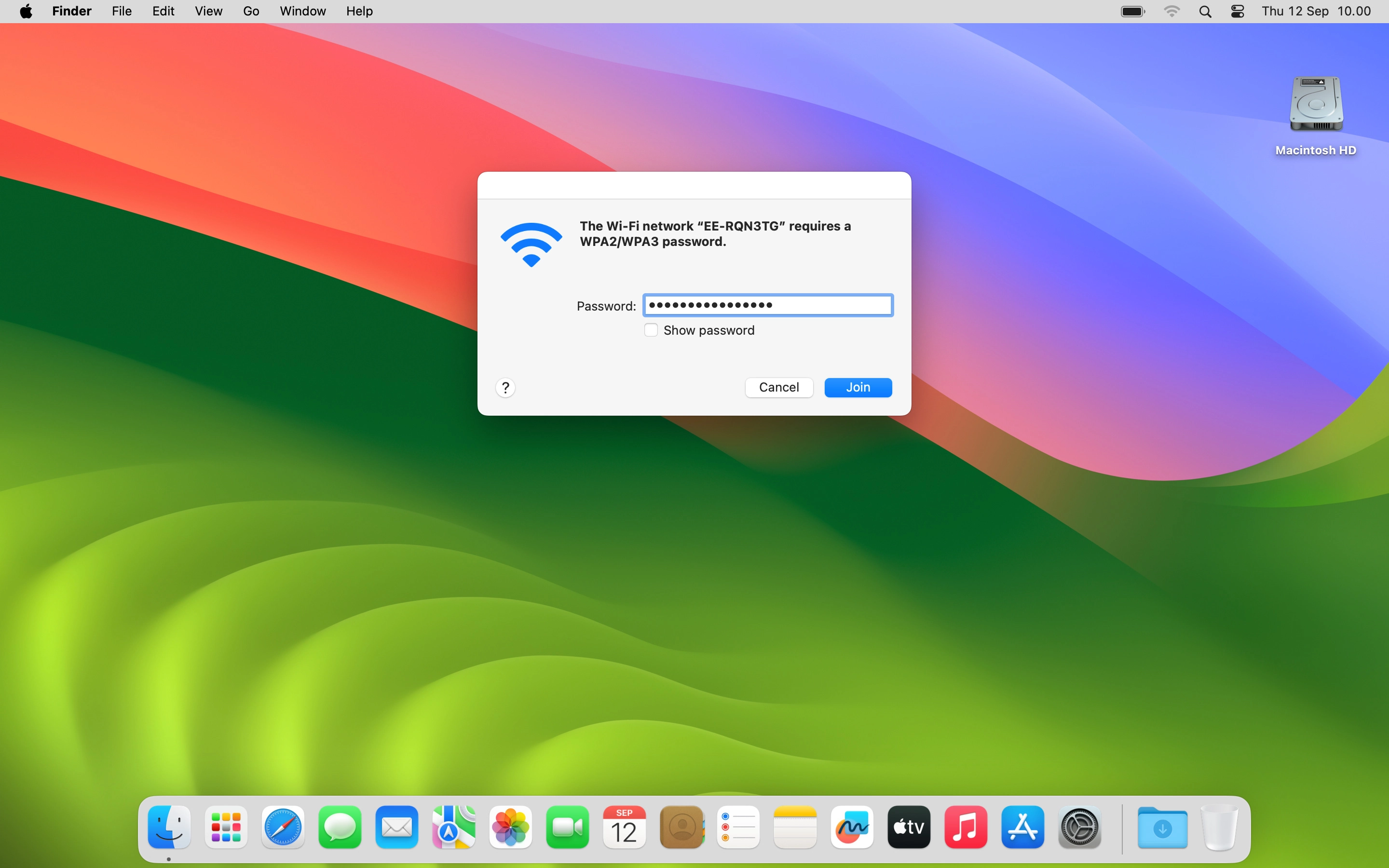 Key in the password for your Wi-Fi hotspot and click Join.