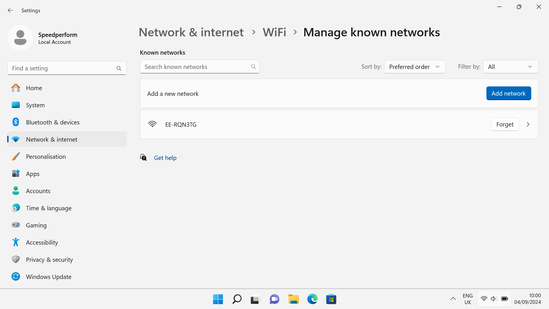 Click Forget next to the required Wi-Fi hotspot.