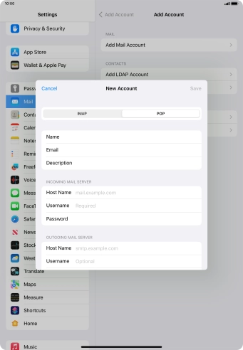 Press Host Name and key in the name of your email provider's incoming server.