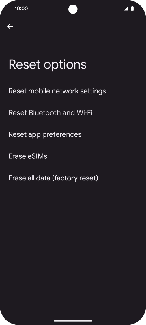 Press Erase all data (factory reset).