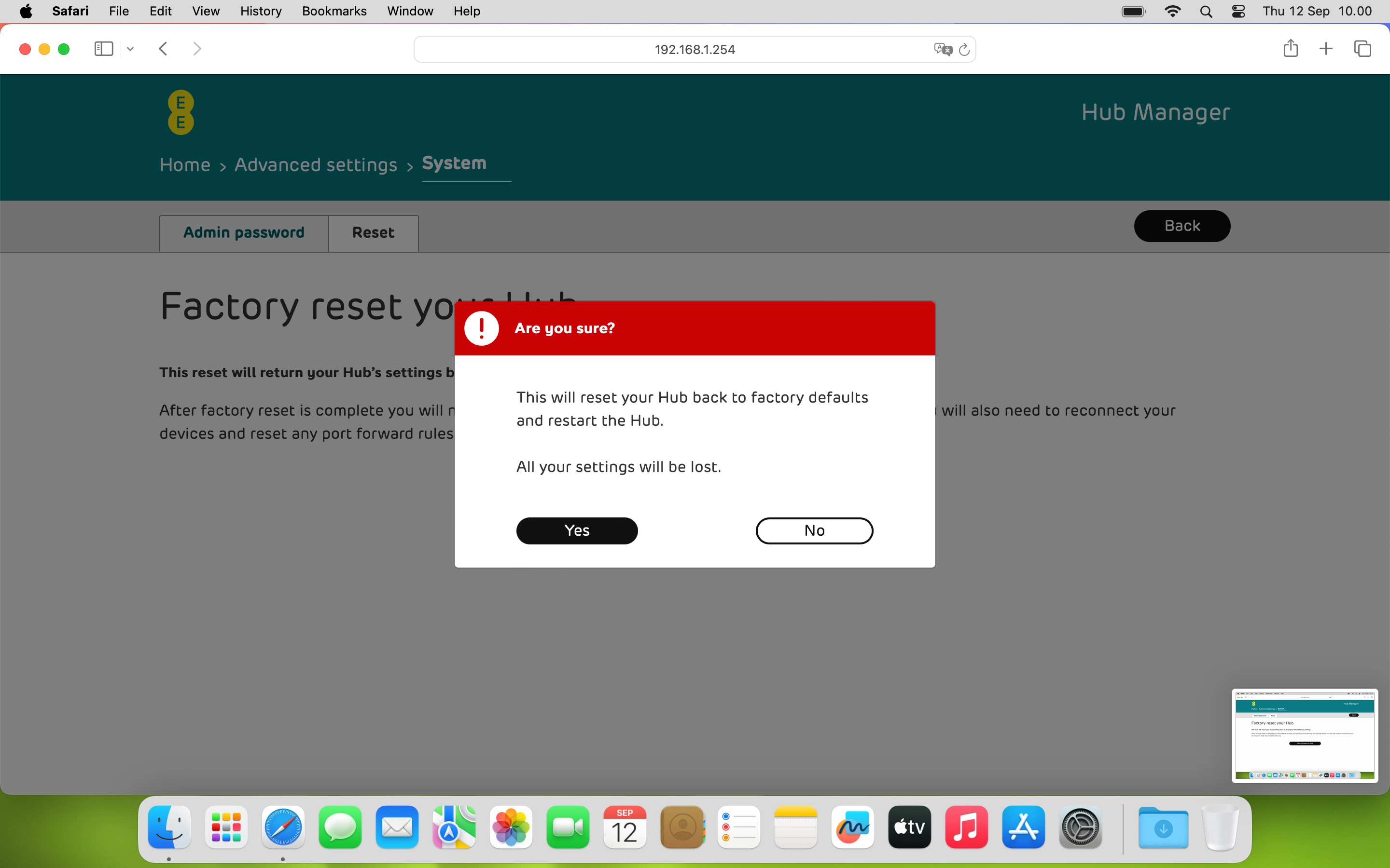 Click Yes and wait while your router restores the factory default settings.