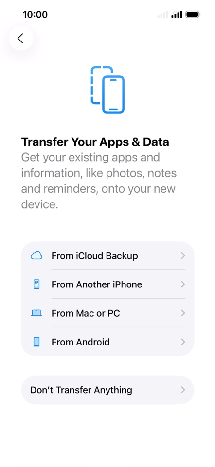 You can transfer content from an Android phone when your phone is activated for the first time and after a factory reset. When this screen is displayed, your phone is ready to transfer content from an Android phone.