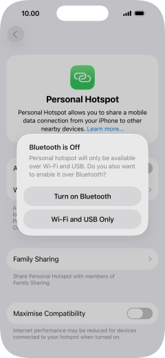 If Wi-Fi is turned on, press Wi-Fi and USB Only.