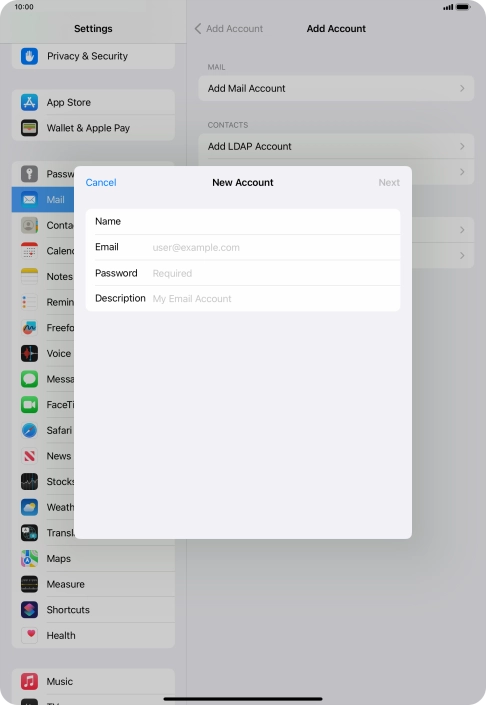 Press Email and key in your email address.