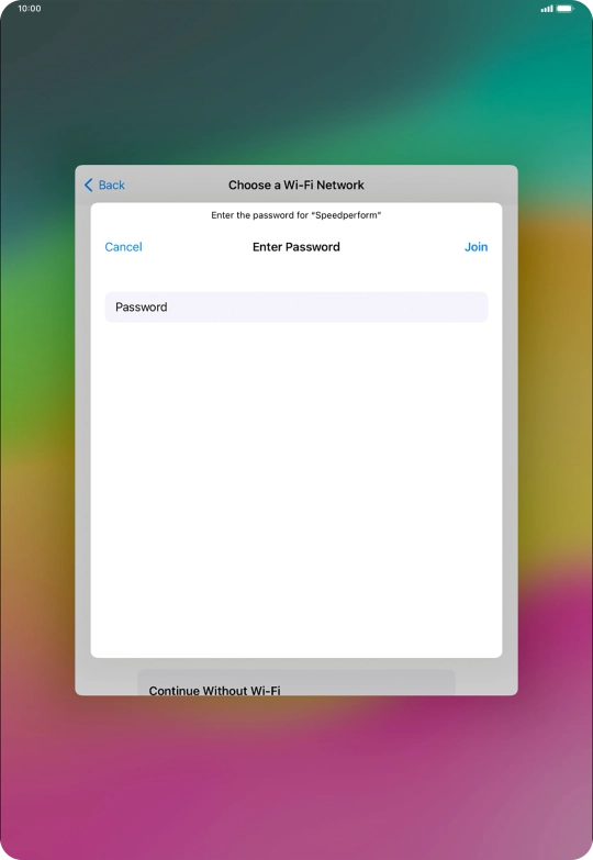 Key in the password for the Wi-Fi network and press Join.