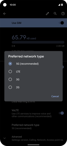 Press the required network mode.