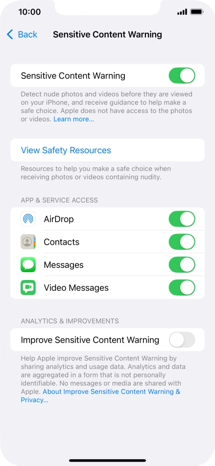 Press the indicators next to the required applications to turn the function on or off.